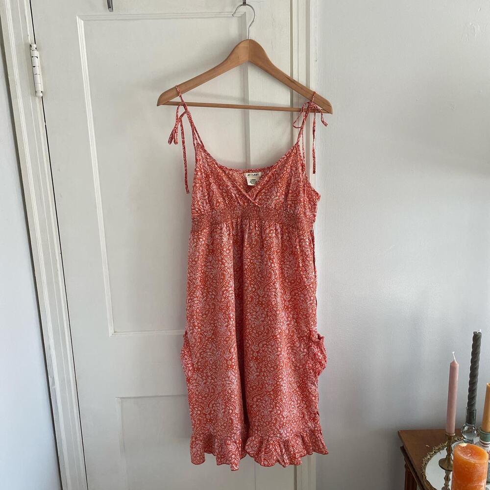 At last 100% cotton orange floral midi dress